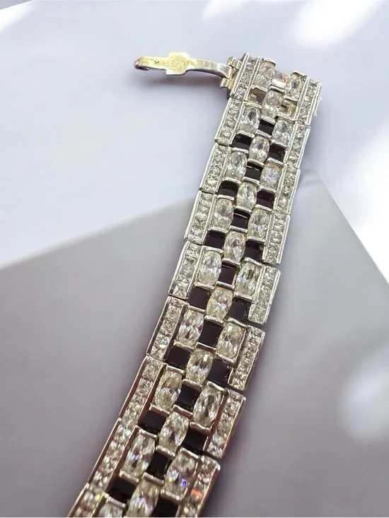 Hollywood Glamour Vintage 925 Silver Art Deco Bracelet - Picture 6 of 10